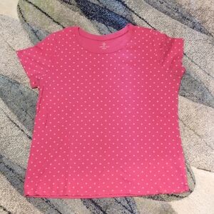 Lands' End Pink and White Polka Dot Short Sleeve Tee